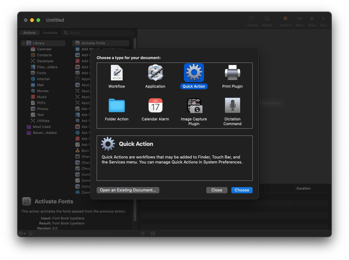 Automator Adım 1